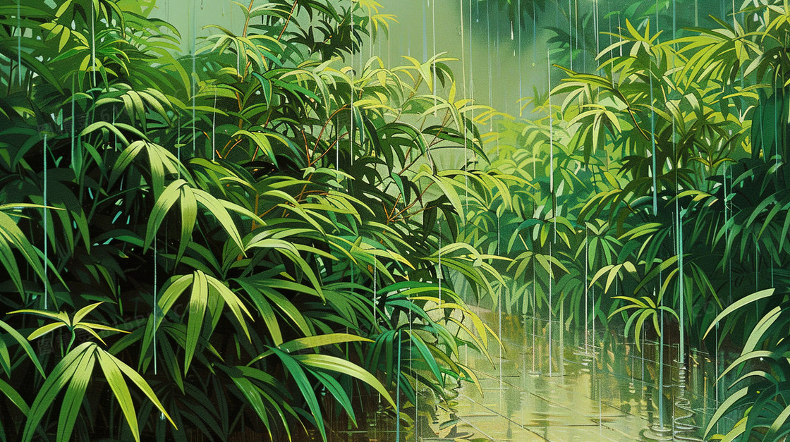 雨季大自然植物插画