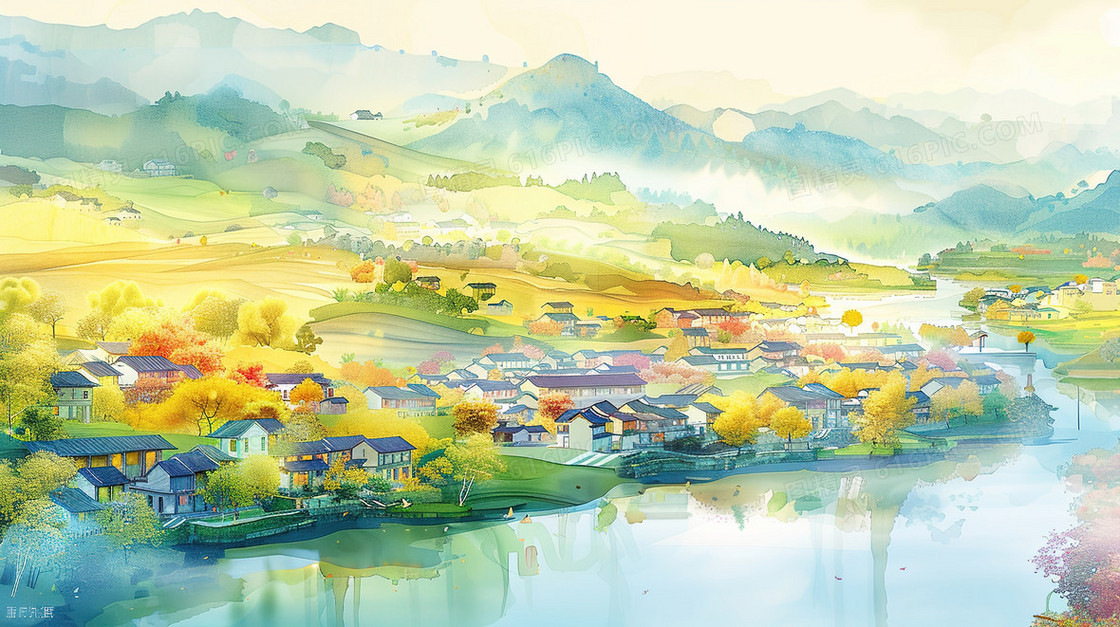 唯美夏季乡村风景插画