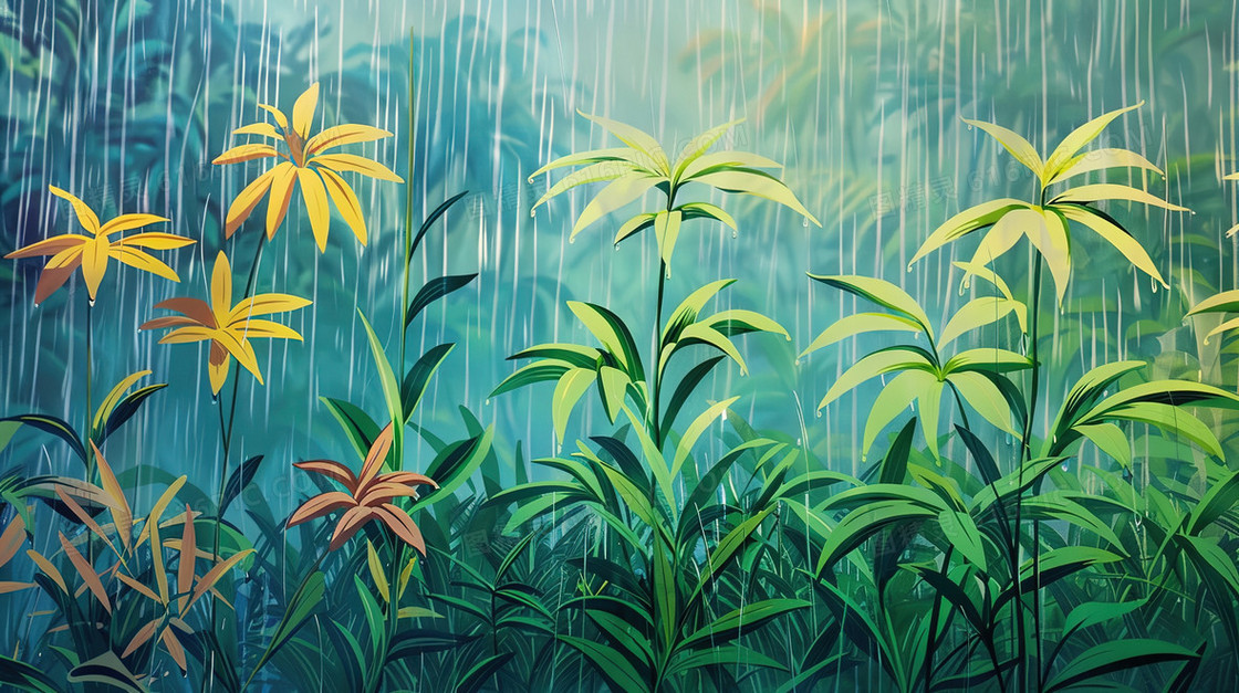 雨季大自然植物插画