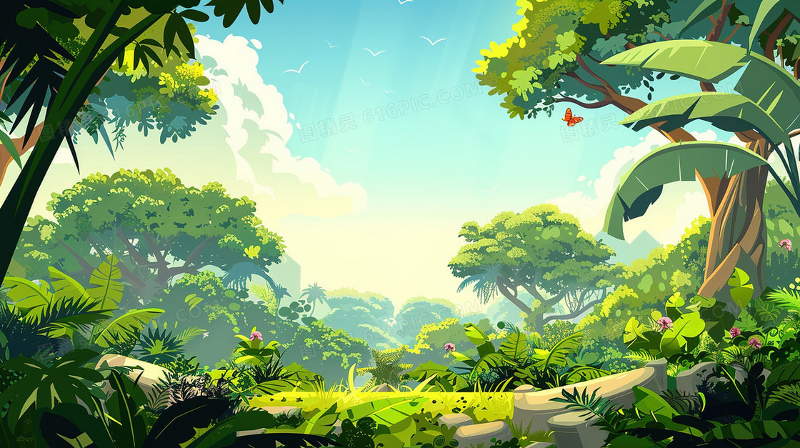 唯美夏季绿植风景插画