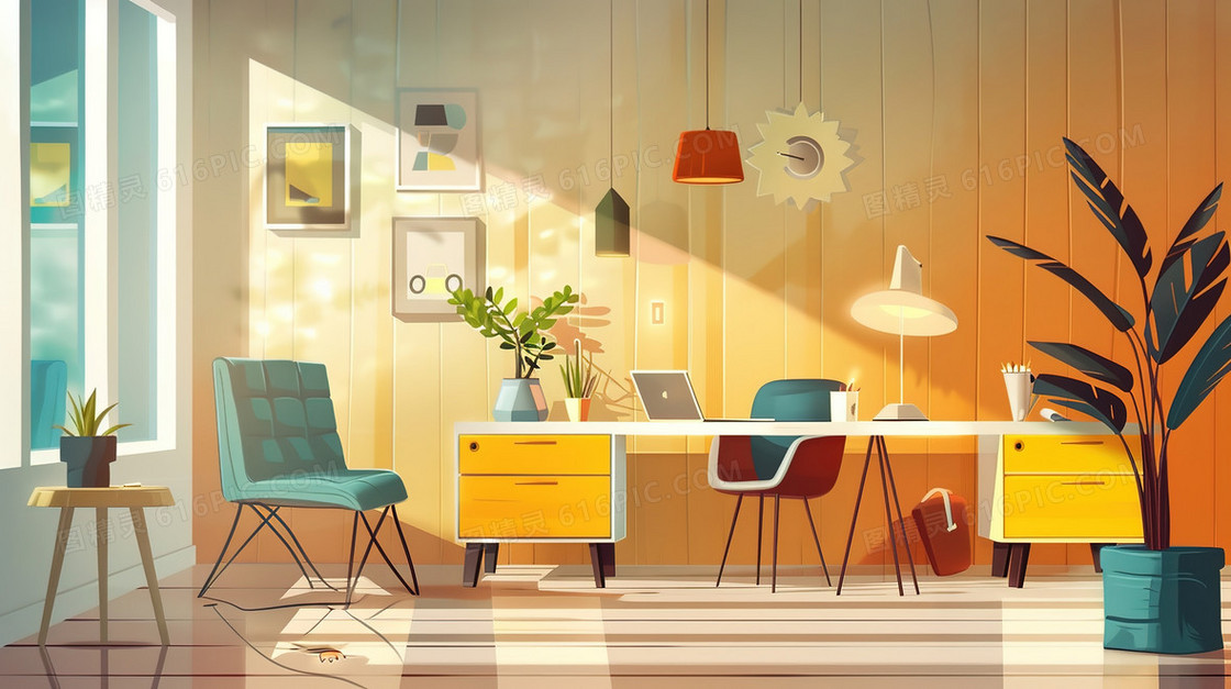 学习书桌桌面电脑插画