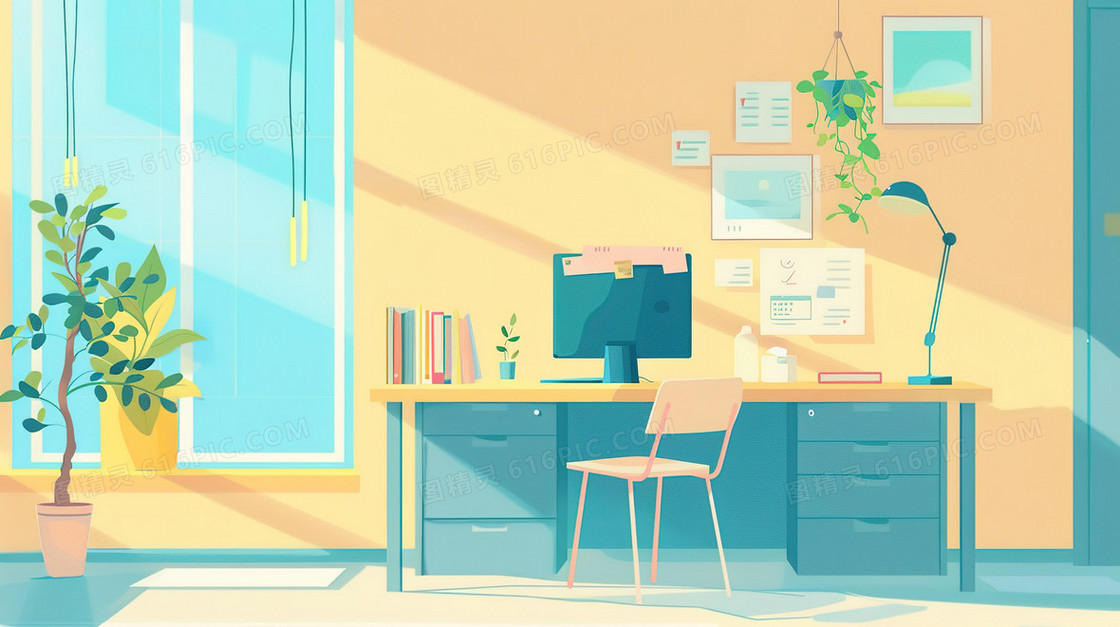 安静的学习办公场景插画