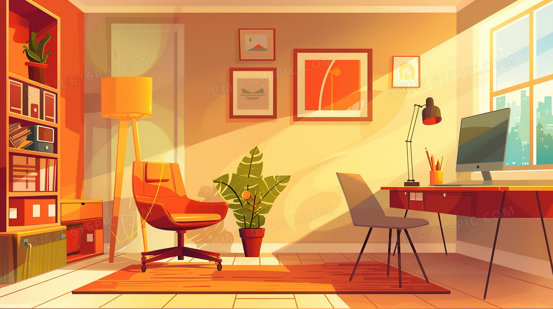 学习书桌桌面电脑插画