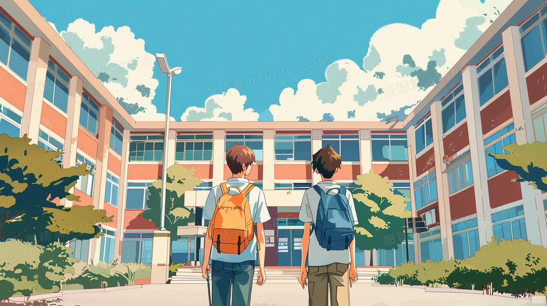 背书包上学的中学生插画