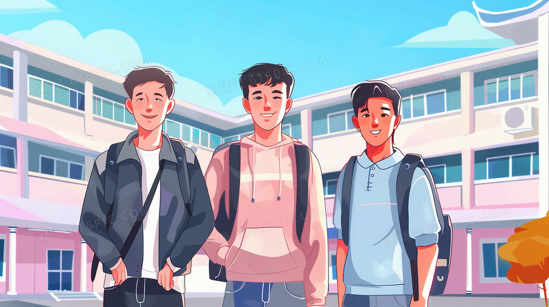背书包上学的中学生插画