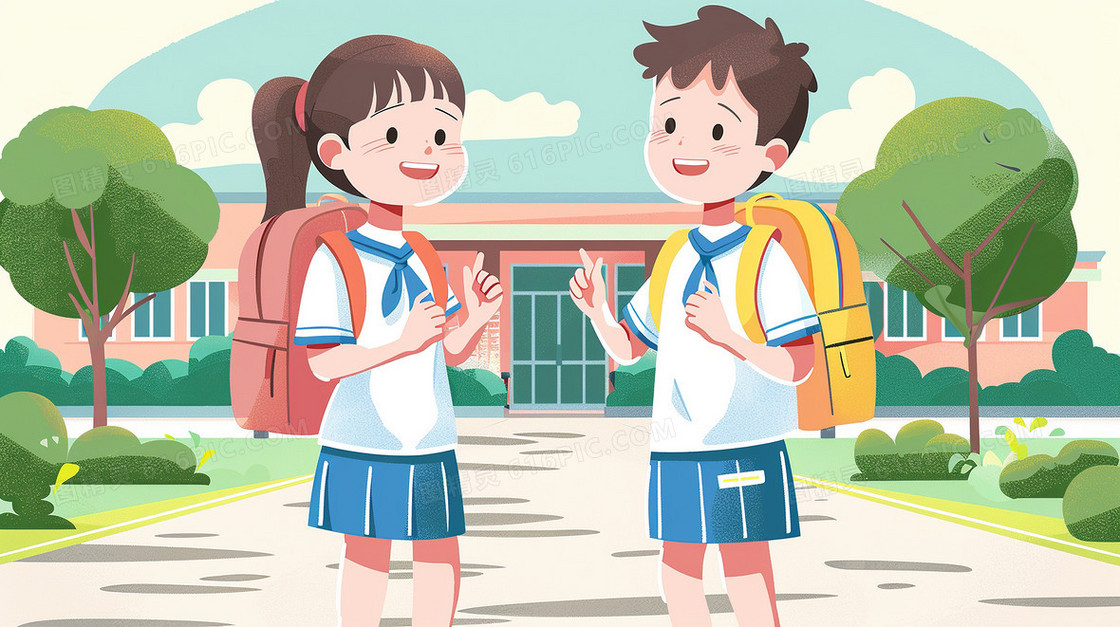 背书包上学的小学生插画