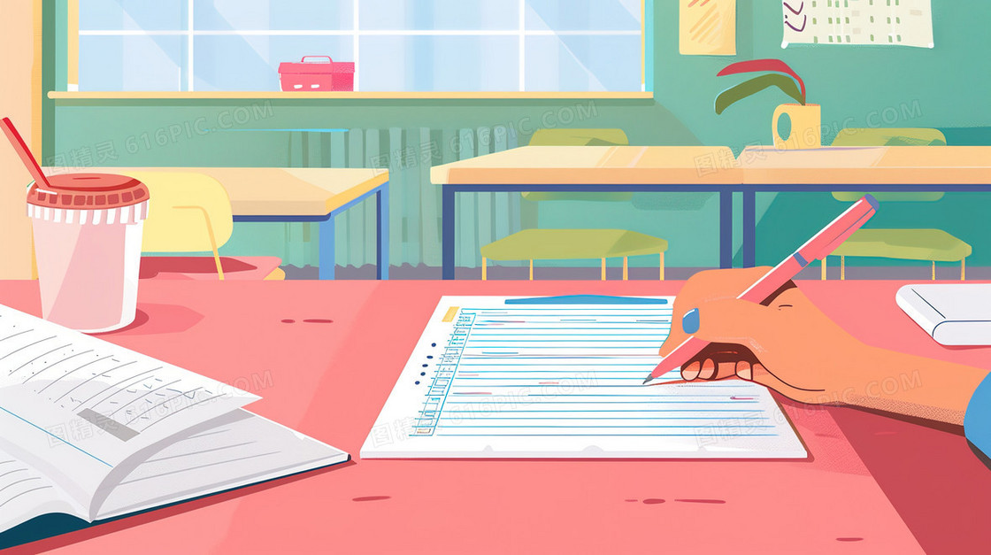 教室做试卷的学生插画