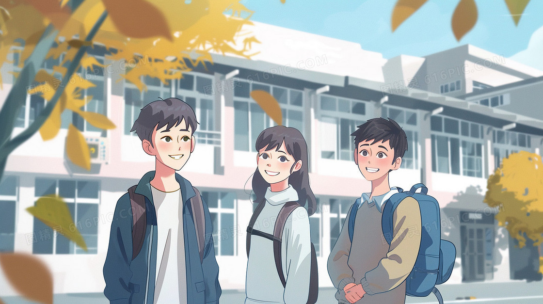 背书包上学的中学生插画