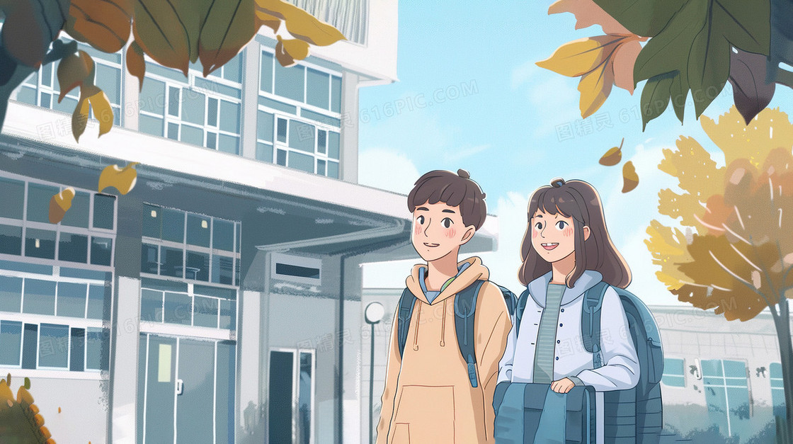 背书包上学的中学生插画