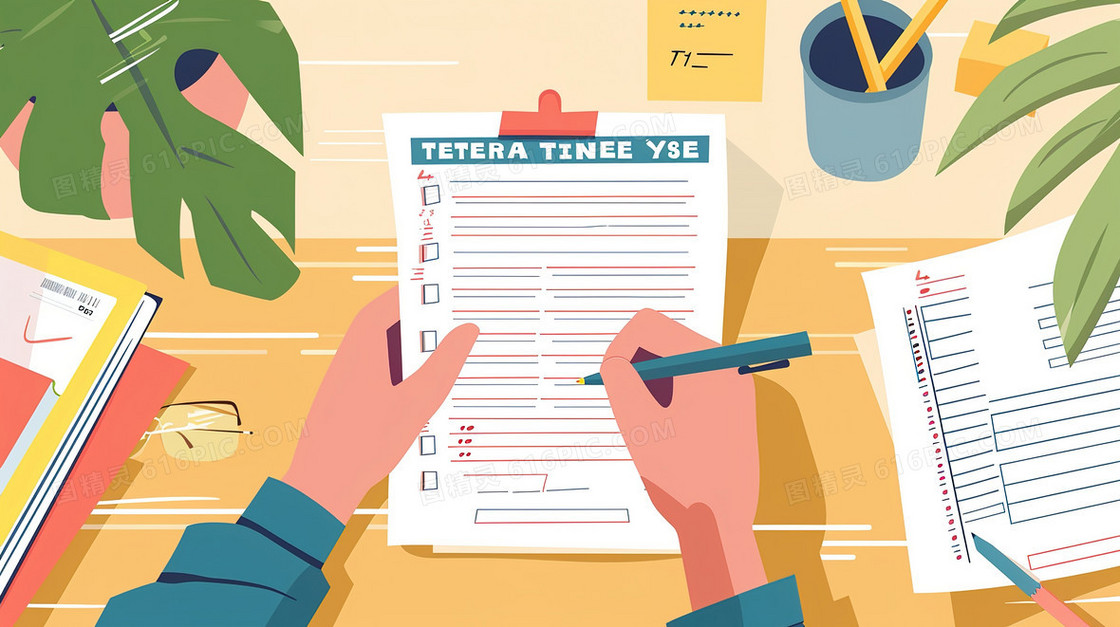 教室做试卷的学生插画