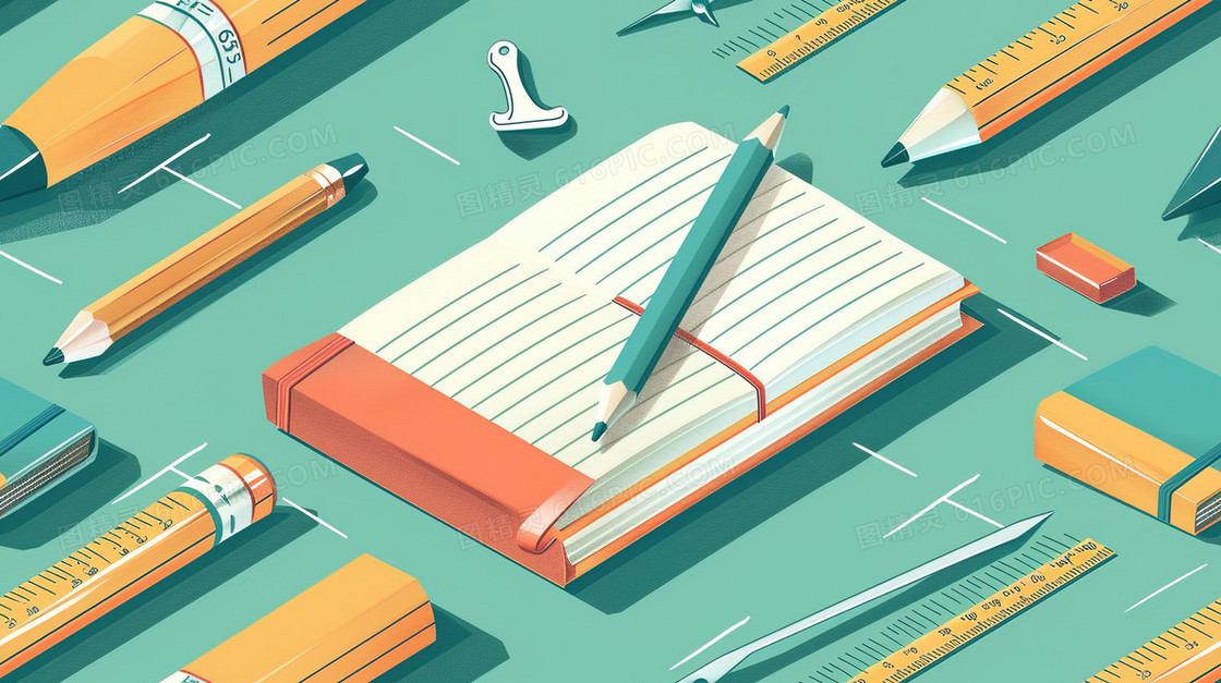 桌面上的学习文具插画