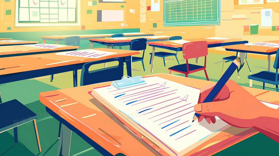 教室做试卷的学生插画