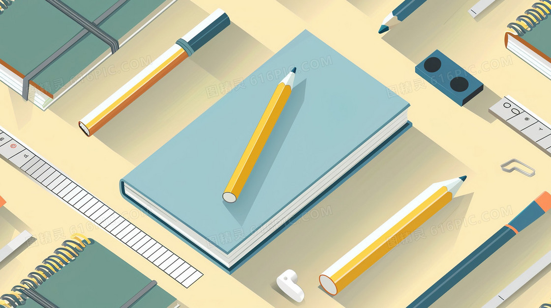 桌面上的学习文具插画