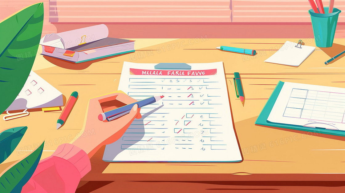 教室做试卷的学生插画