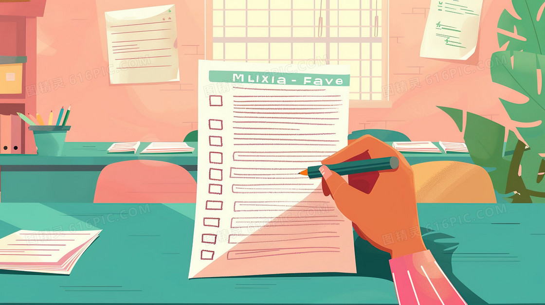 教室做试卷的学生插画