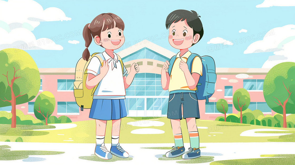 背书包上学的小学生插画