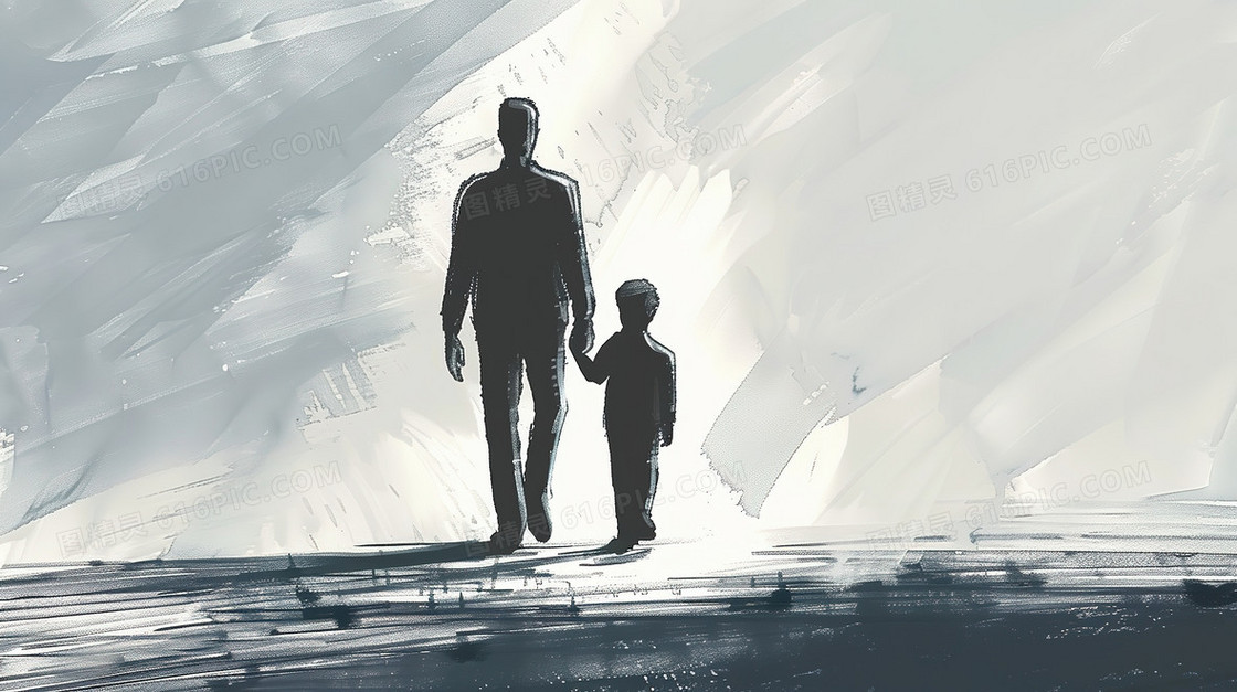 父亲节手牵手简约插画