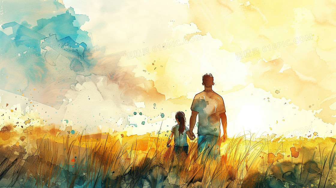 手绘父亲节亲情温馨插画