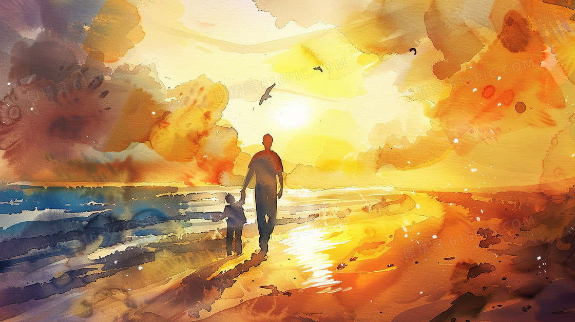 手绘父亲节亲情温馨插画