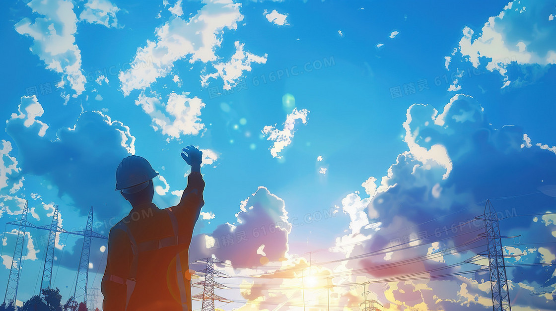 仰望蓝天的建筑工人插画