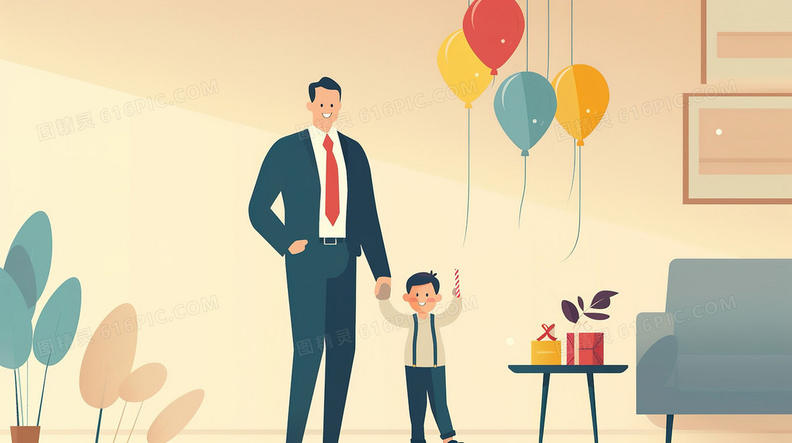 父亲节亲子时间插画