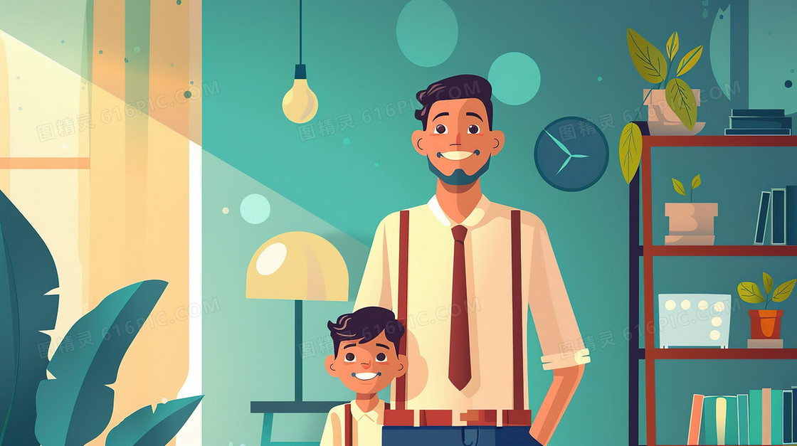 父亲节亲子时间插画