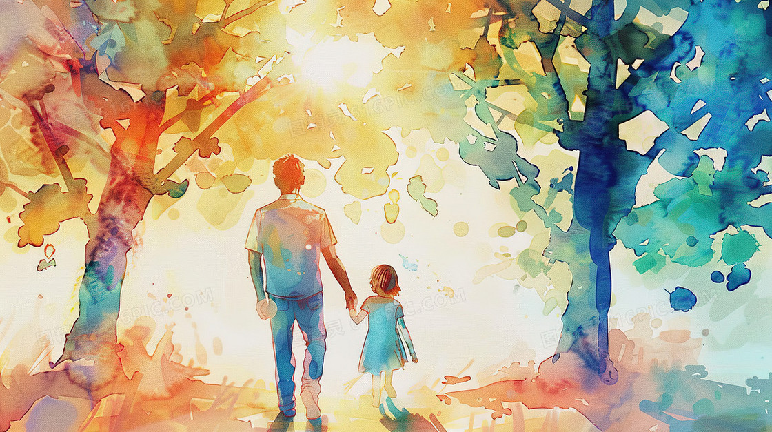 手绘父亲节亲情温馨插画