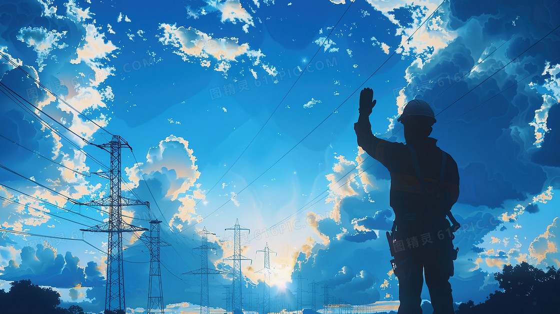 仰望蓝天的建筑工人插画