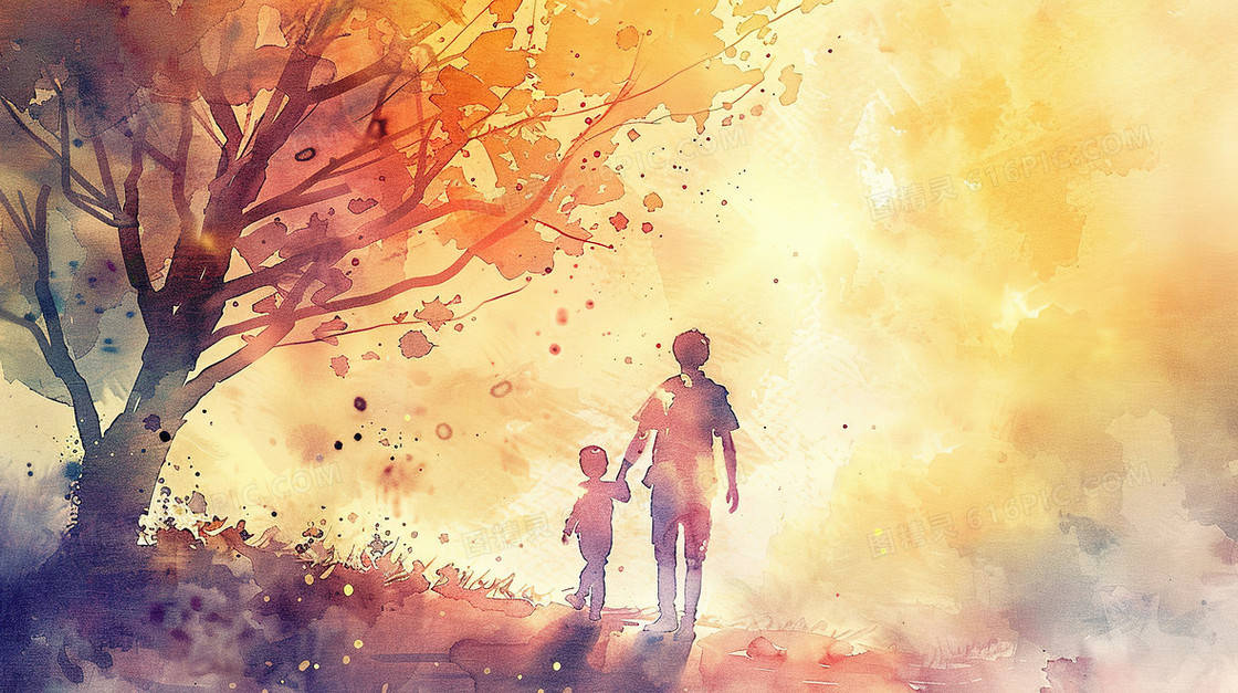 手绘父亲节亲情温馨插画