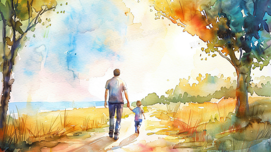 手绘父亲节亲情温馨插画