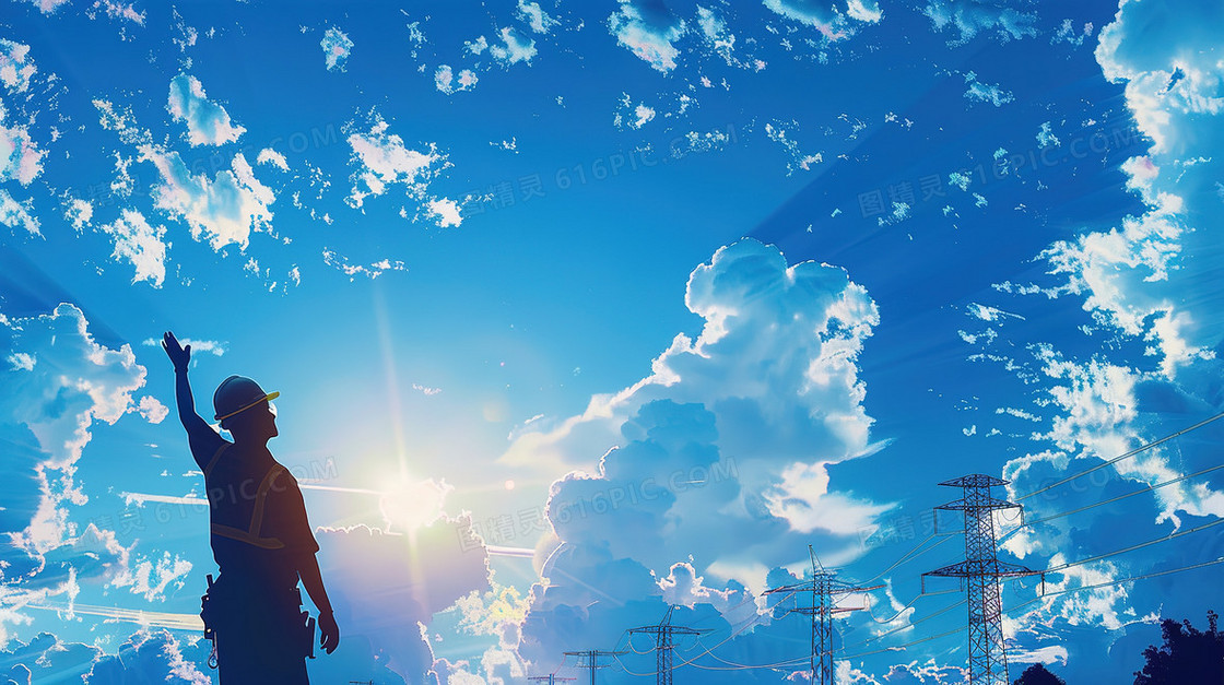 仰望蓝天的建筑工人插画