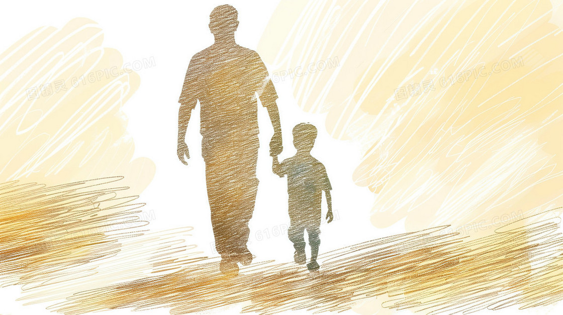父亲节手牵手简约插画