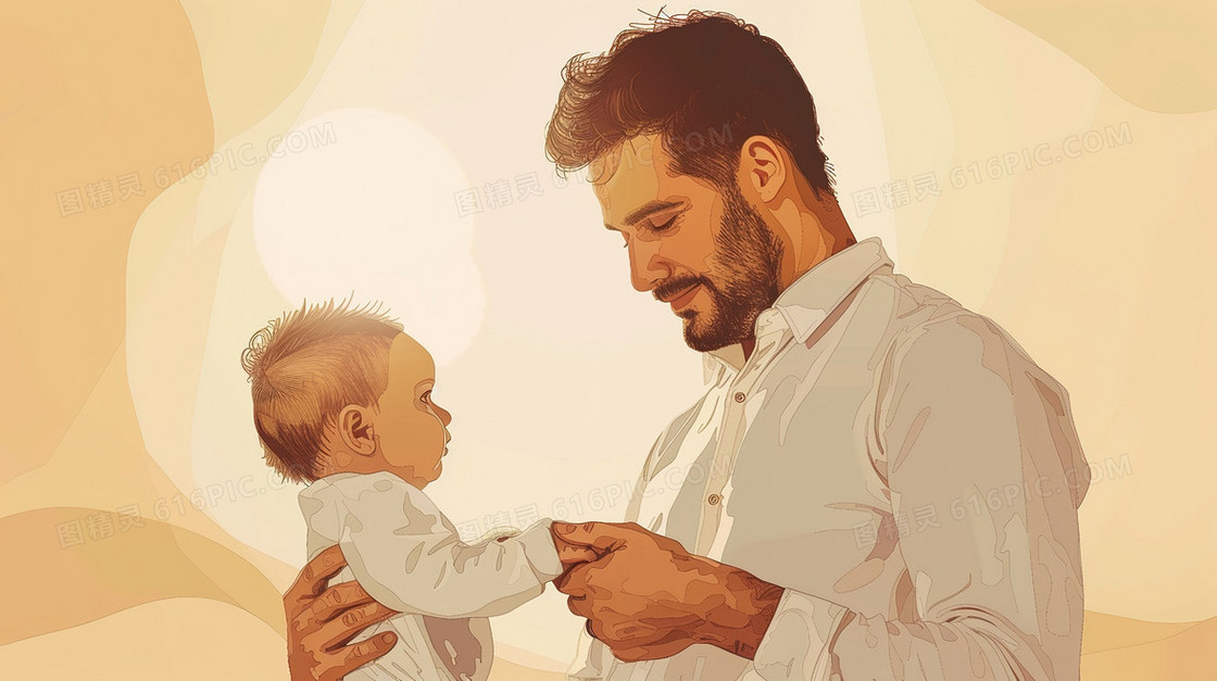 抱着小男孩的父亲插画