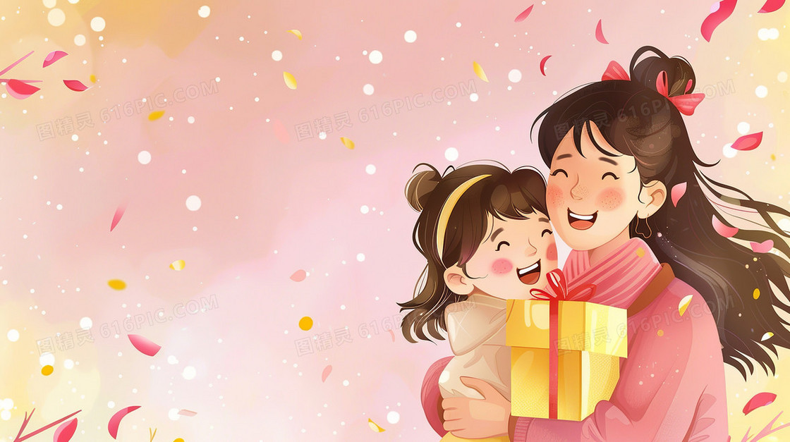 女儿送母亲礼物插画