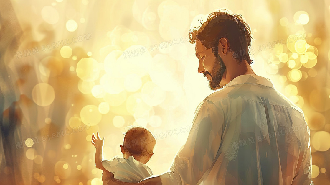 抱着小男孩的父亲插画