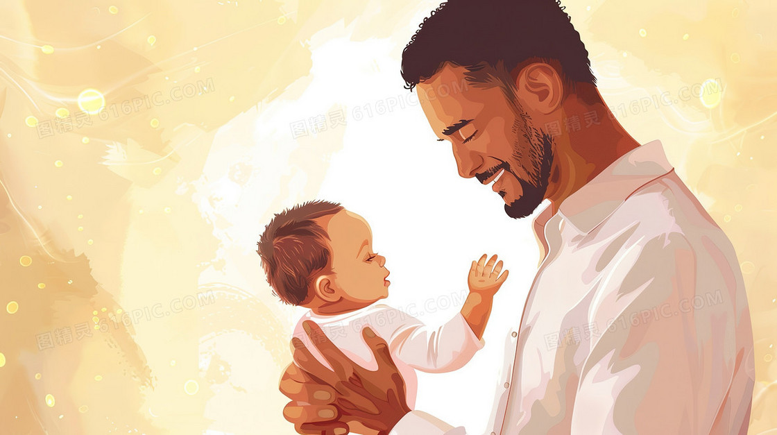 抱着小男孩的父亲插画