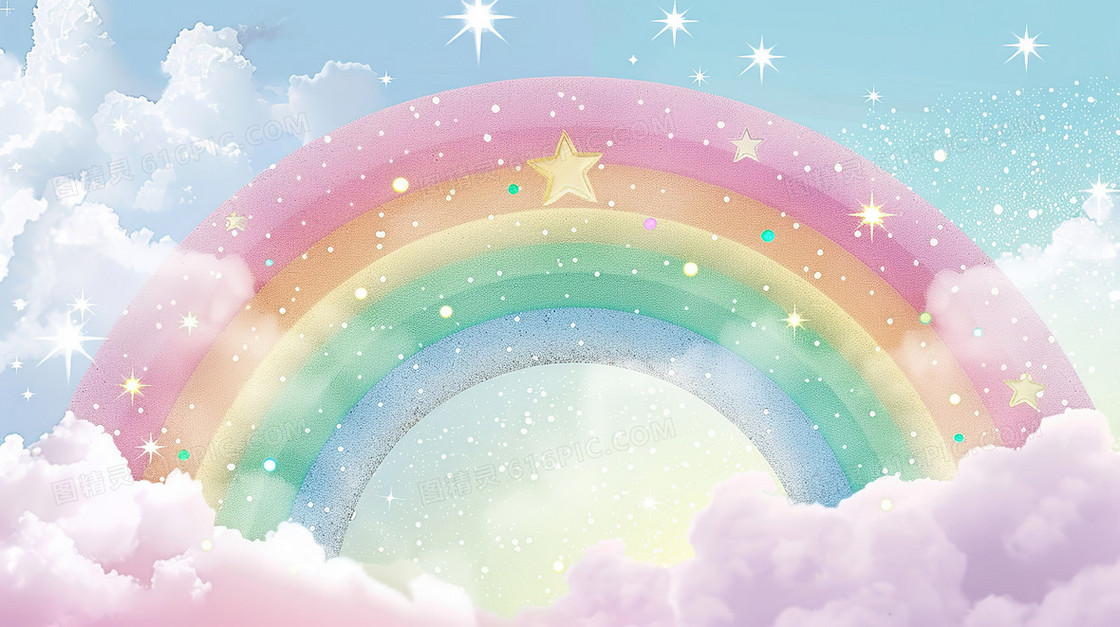 唯美星空弧形彩虹插画