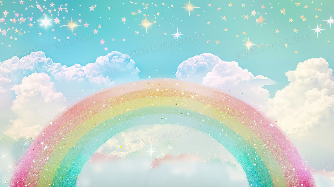 唯美星空弧形彩虹插画