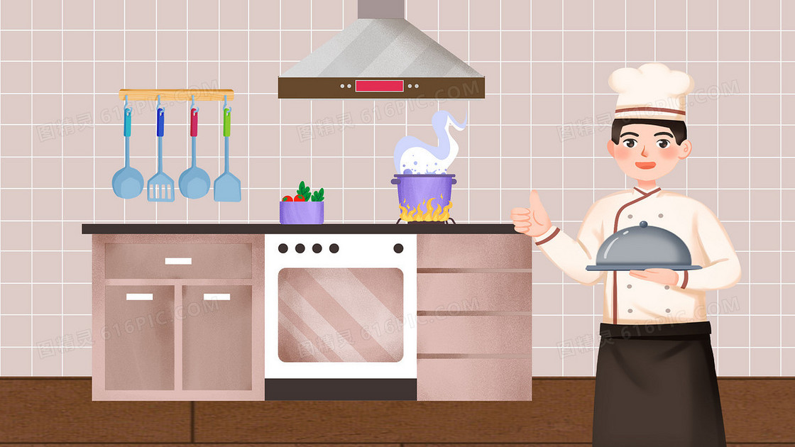 厨师在厨房做饭劳动节职业之厨师插画