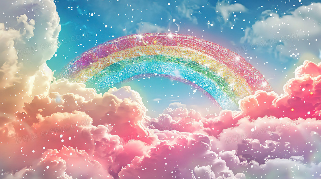 唯美云层弧形彩虹插画