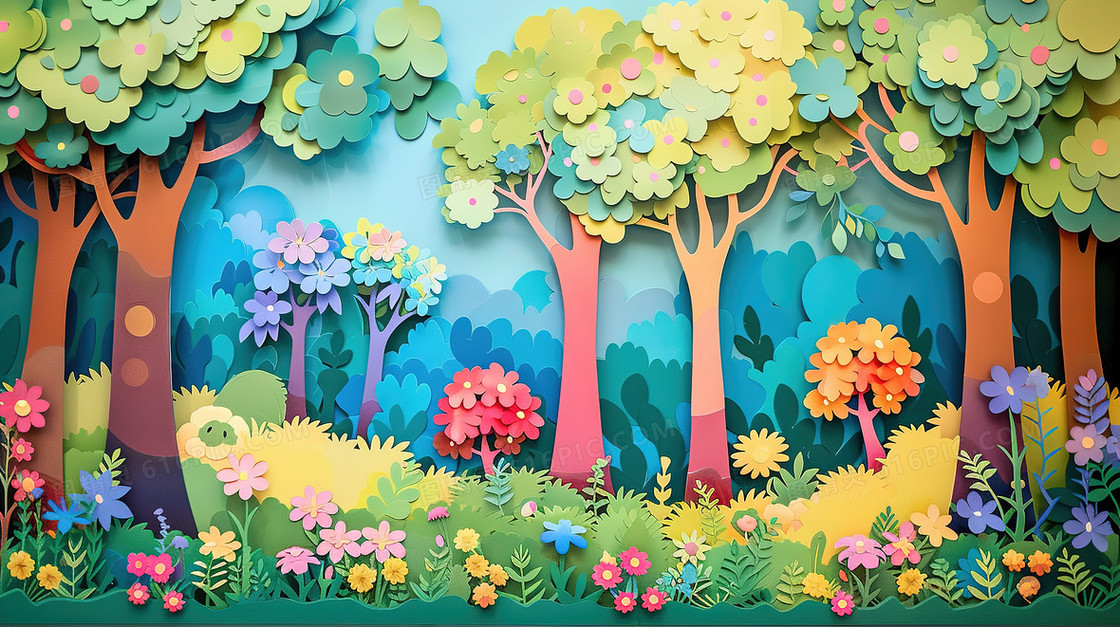 彩色大自然树木风景插画