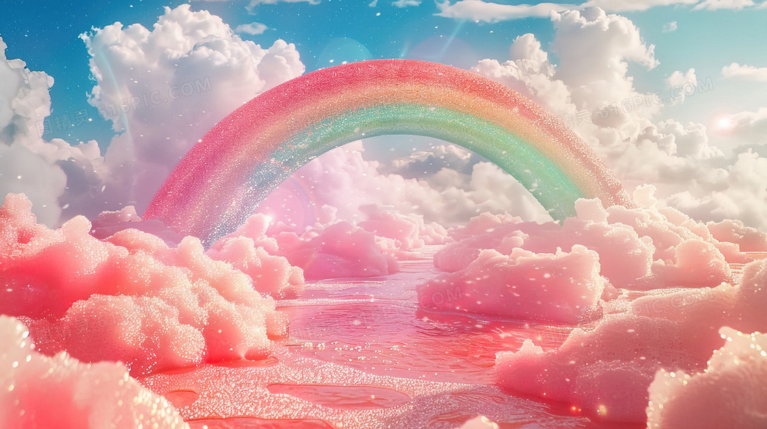 唯美云层弧形彩虹插画