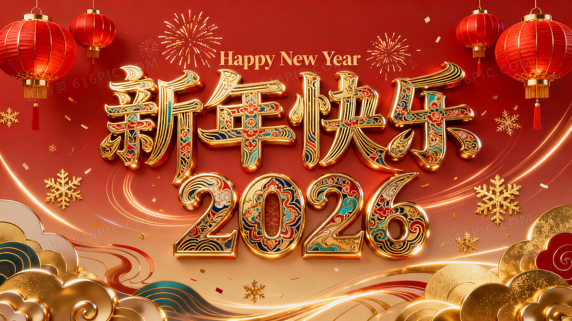 2026新年海报中国风喜庆红金渐变背景