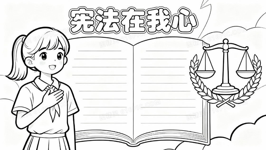 手抄报黑白线稿主题用艺术字体写