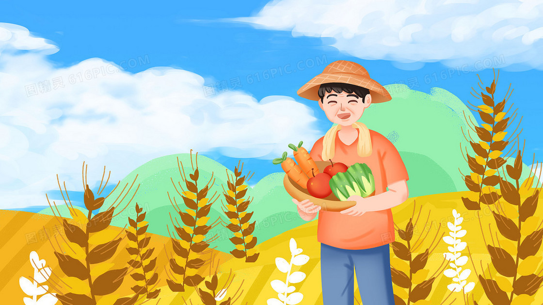 农民抱着成熟的果实劳动节职业之农民插画