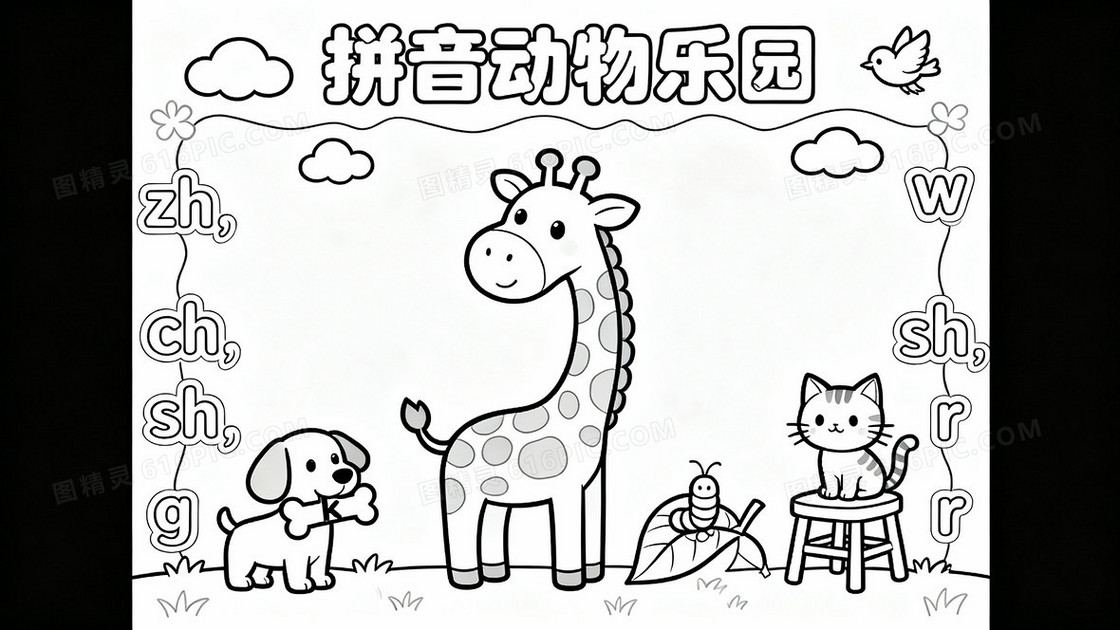 一张A4横版的手抄报黑白线稿