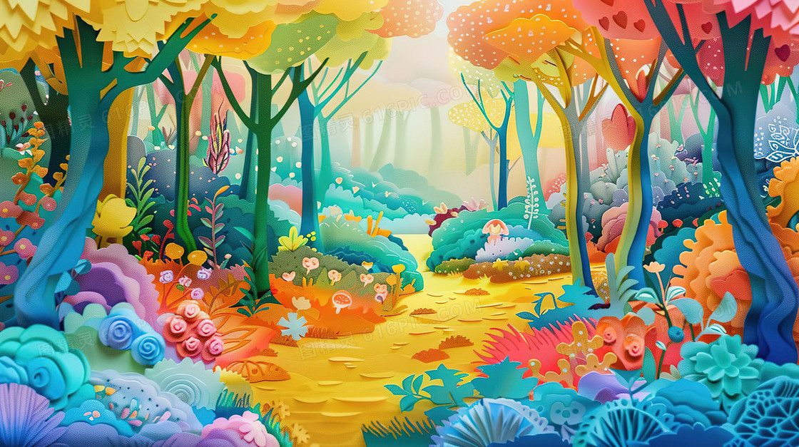 彩色大自然树木风景插画