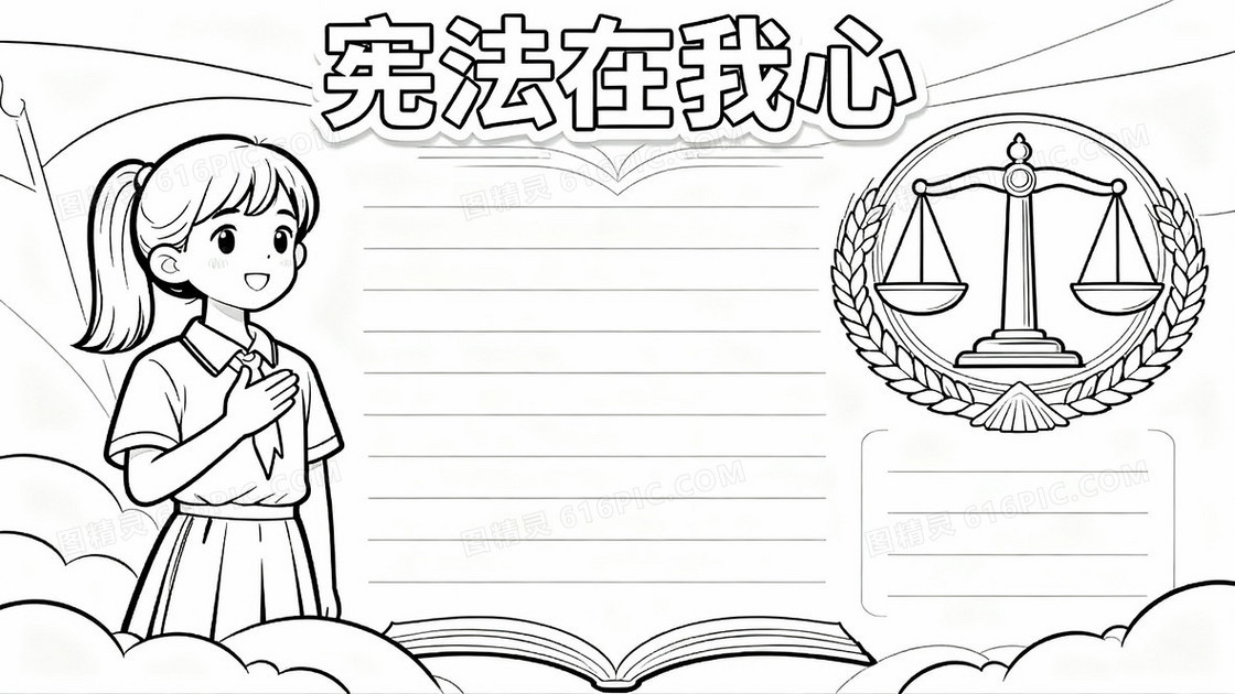 手抄报黑白线稿主题用艺术字体写