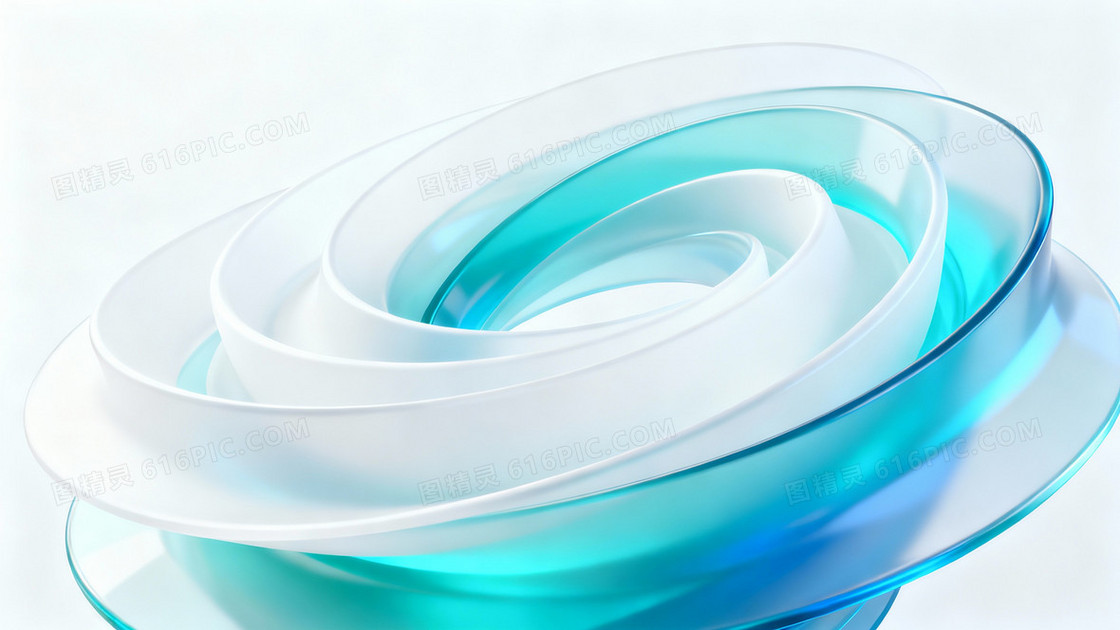 不规则螺旋线形白蓝青色抽象流动感渐变背景