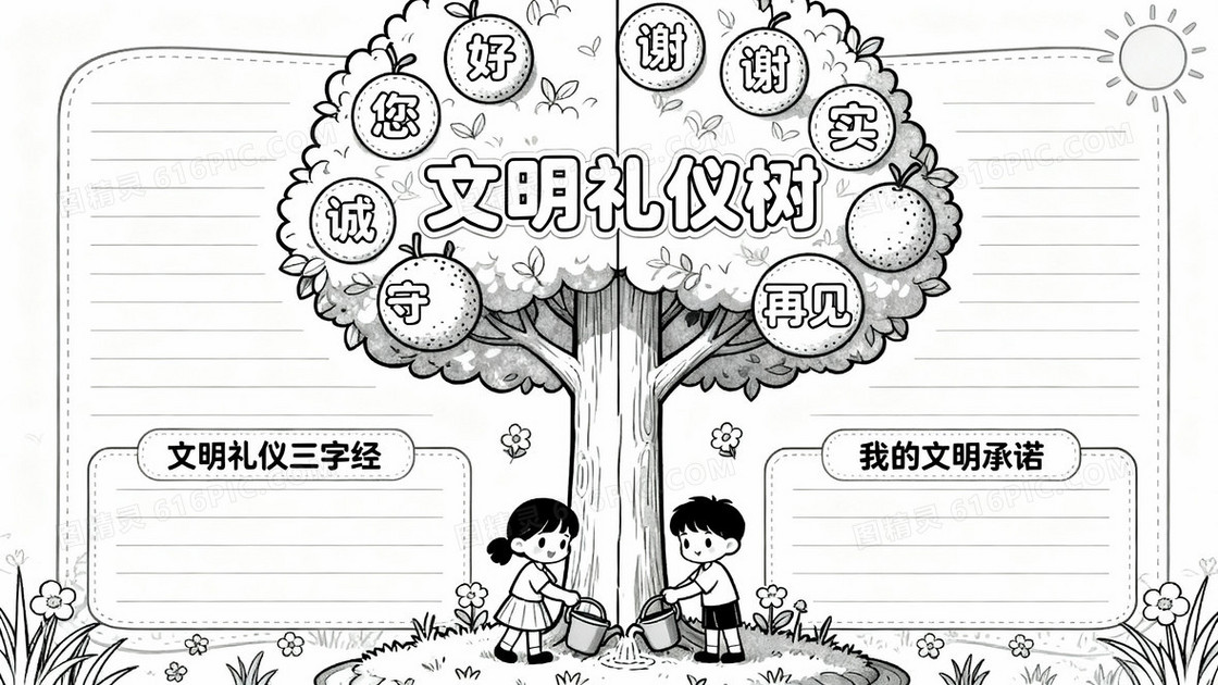 生成一个创意手抄报线稿模板